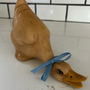 Vintage Blue-Bow Ceramic Duck Goose Figurine Décor